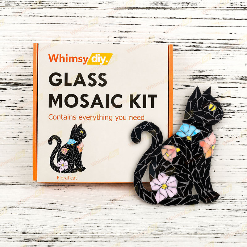 Whimsy DIY Floral Cat Glass Mosaic Kit Puzzles