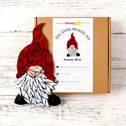 Gnome Glass Mosaic Kit | DIY Arts & Crafts Kit for Adults | Red