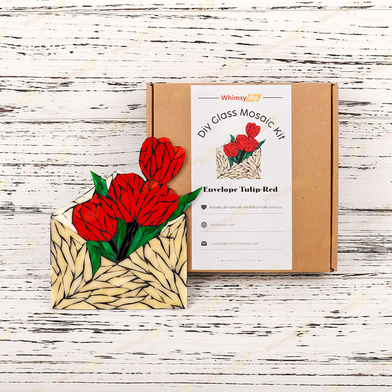 Mother's Day Envelope Tulip Stained Glass Mosaic Kit - Red