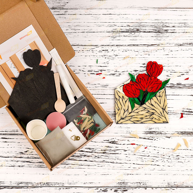 Mother's Day Envelope Tulip Stained Glass Mosaic Kit - Red