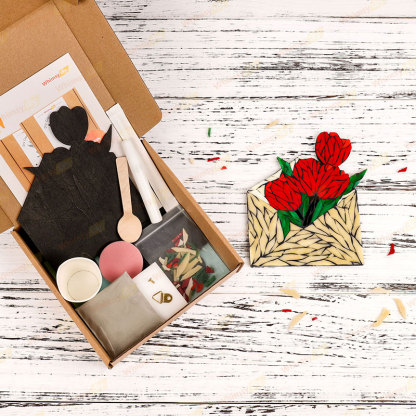 Mother's Day Envelope Tulip Stained Glass Mosaic Kit - Red