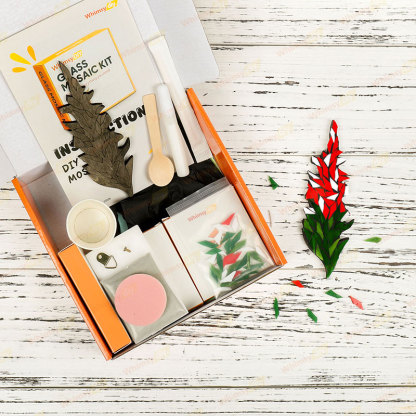 Whimsy DIY Red Weedy Flower Glass Mosaic Kit Puzzles