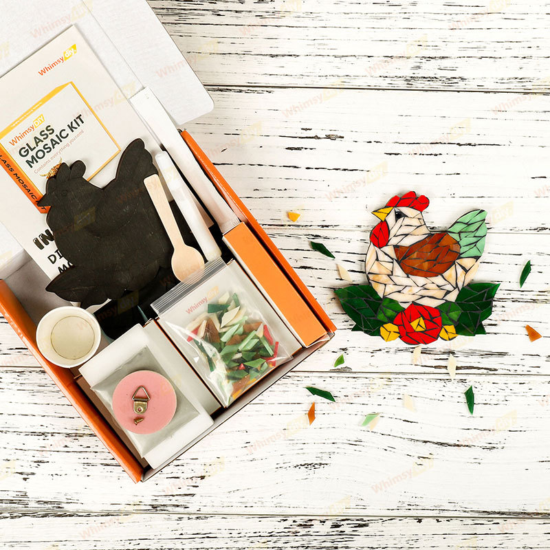 Whimsy DIY Hen with Flowers Glass Mosaic Kit Puzzles