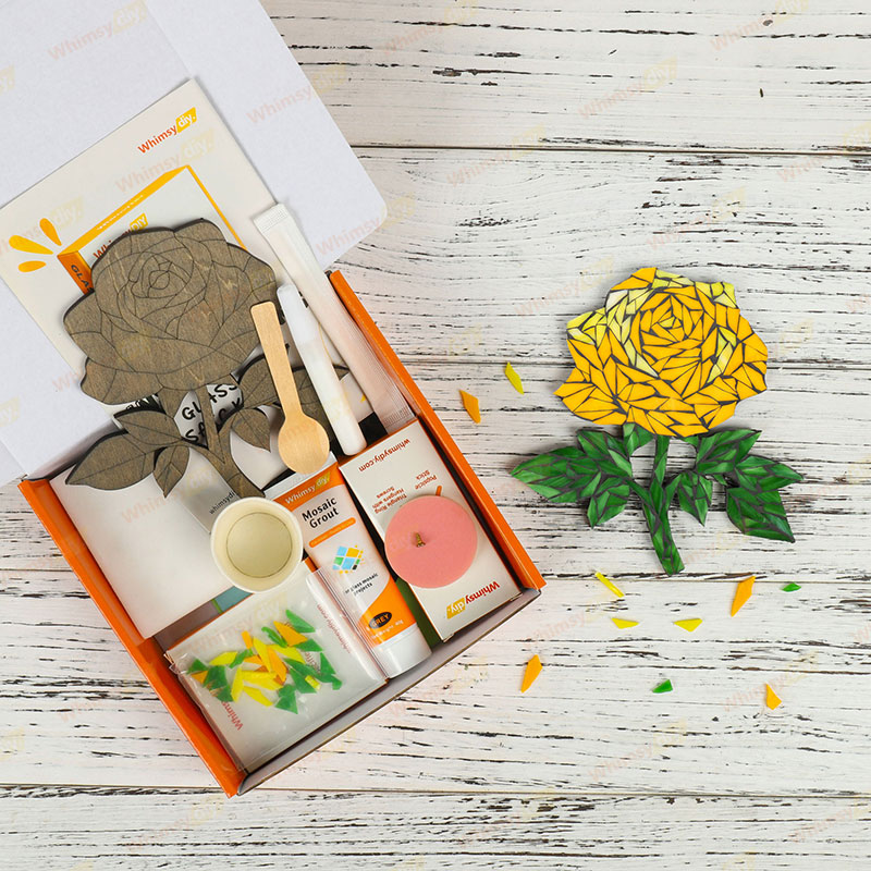 Whimsy DIY Yellow Rose Glass Mosaic Kit Puzzles