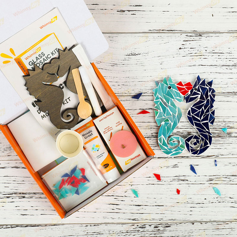 Whimsy DIY Double Sea Horse Glass Mosaic Kit Puzzles