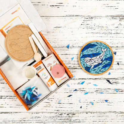 Whimsy DIY Beluga In Blue Coaster Glass Mosaic Kit Puzzles