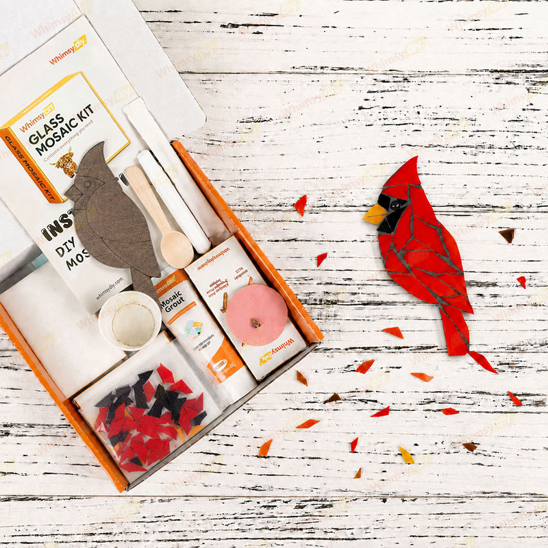Whimsy DIY Fridge Magnet- Cardinal Glass Mosaic Kit Puzzles