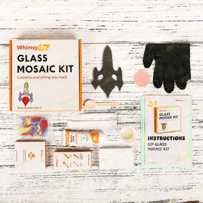 Whimsy DIY Retro Rocket-Style 2 Glass Mosaic Kit Puzzles
