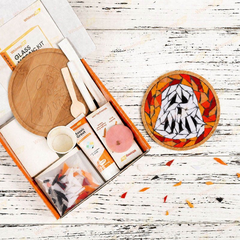 Whimsy DIY White ghost Coaster Glass Mosaic Kit Puzzles