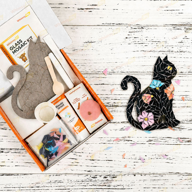 Whimsy DIY Floral Cat Glass Mosaic Kit Puzzles