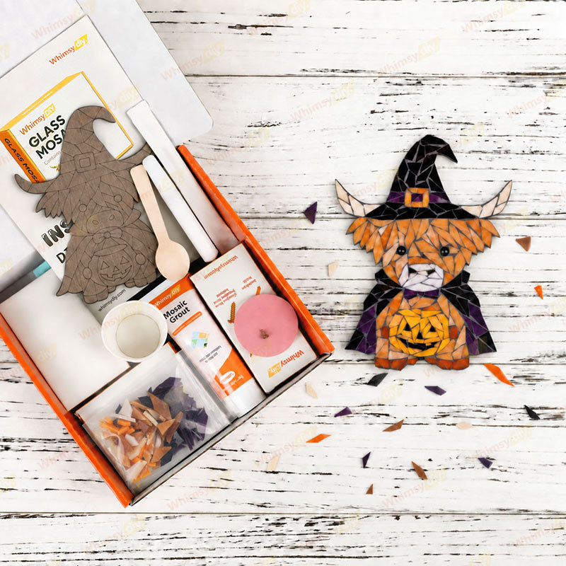 Whimsy DIY Halloween Highland Cow Glass Mosaic Kit Puzzles