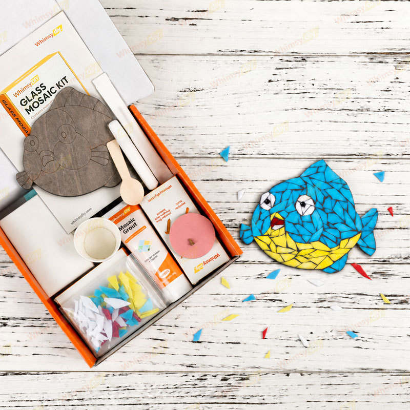 Whimsy DIY Blue Fish Glass Mosaic Kit Puzzles
