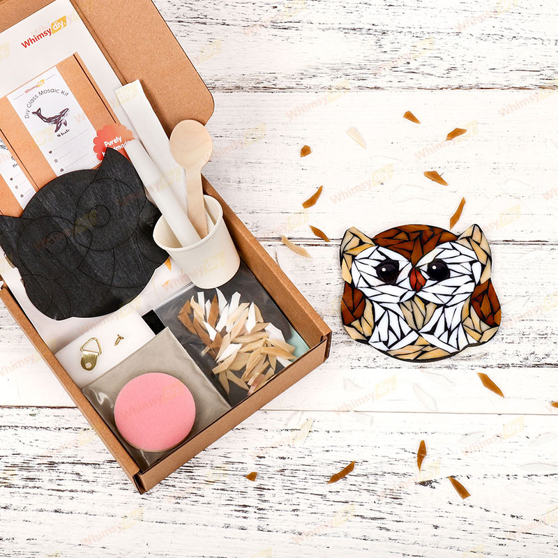 Owl Glass Mosaic Kit | DIY Arts & Crafts Kit for Adults | Brown
