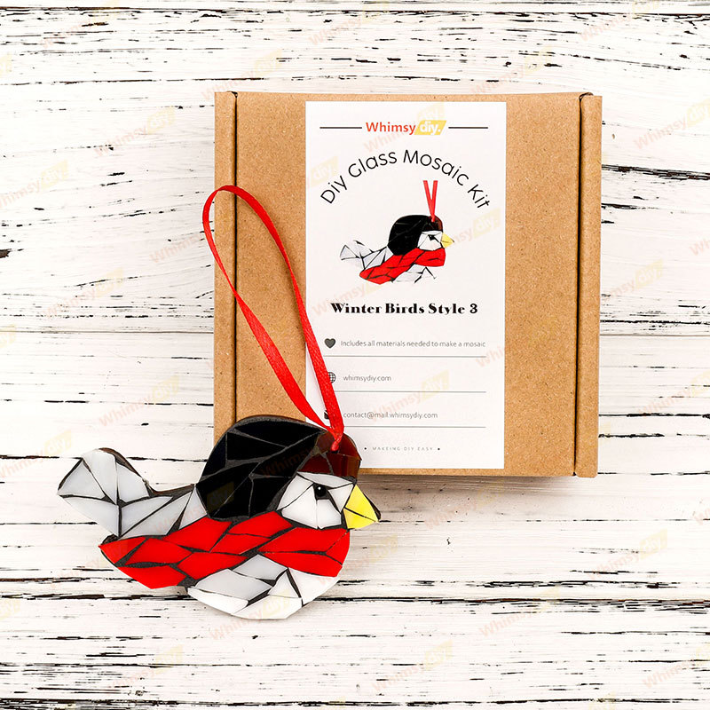 Winter Birds Christmas Ornaments Glass Mosaic Kit- Style 3