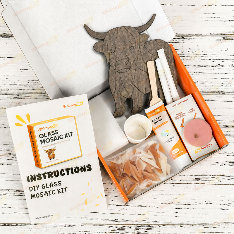Whimsy DIY Rustic Highland Cow Glass Mosaic Kit Puzzles