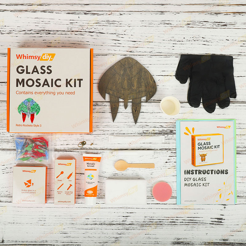 Whimsy DIY Retro Rocket-Style 3 Glass Mosaic Kit Puzzles