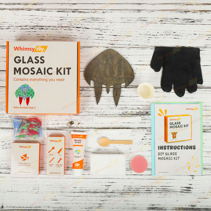 Whimsy DIY Retro Rocket-Style 3 Glass Mosaic Kit Puzzles