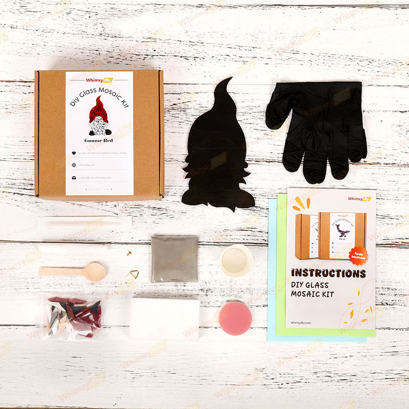 Gnome Glass Mosaic Kit | DIY Arts & Crafts Kit for Adults | Red