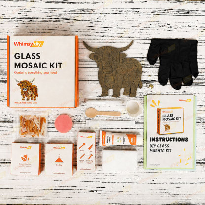 Whimsy DIY Rustic Highland Cow Glass Mosaic Kit Puzzles