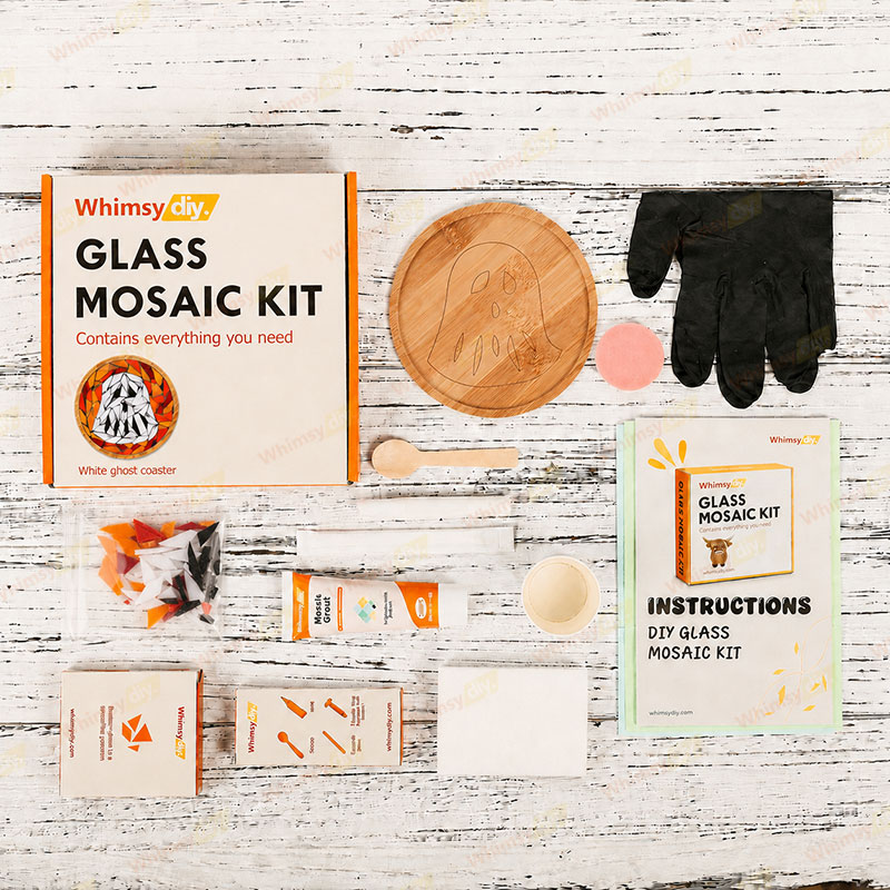 Whimsy DIY White ghost Coaster Glass Mosaic Kit Puzzles