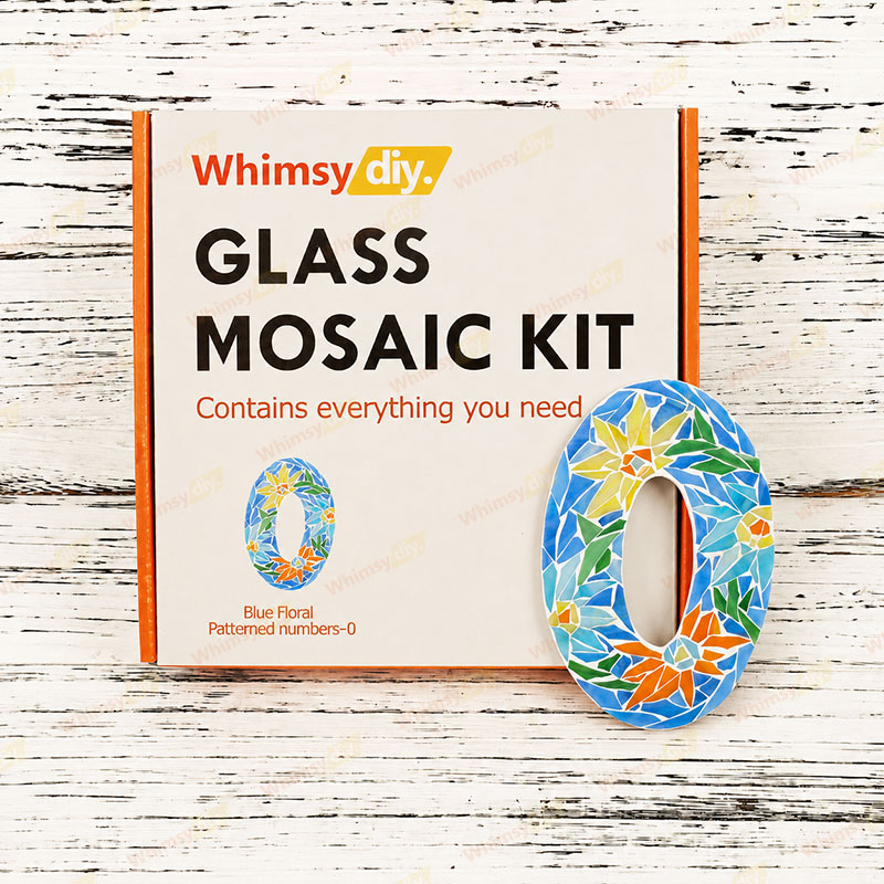 Whimsy DIY Blue Floral Patterned numbers-0 Glass Mosaic Kit Puzzles