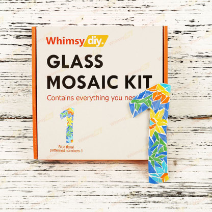 Whimsy DIY Blue Floral Patterned numbers-1 Glass Mosaic Kit Puzzles