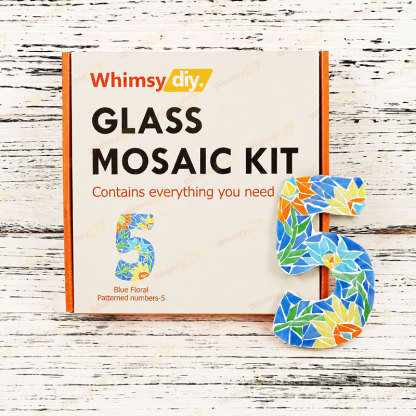 Whimsy DIY Blue Floral Patterned numbers-5 Glass Mosaic Kit Puzzles