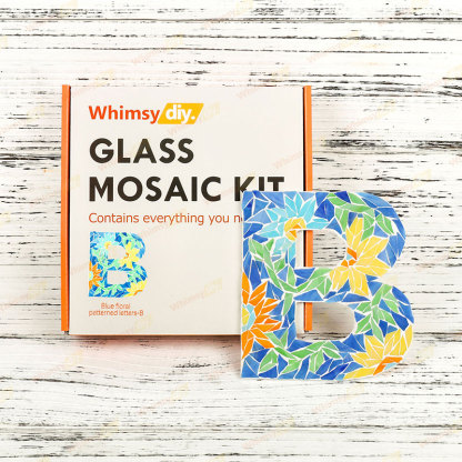 Whimsy DIY Blue Floral Patterned Letters-B Glass Mosaic Kit Puzzles