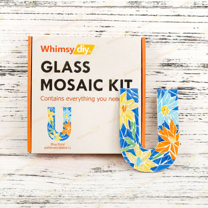Whimsy DIY Blue Floral Patterned Letters-U Glass Mosaic Kit Puzzles