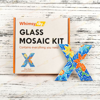 Whimsy DIY Blue Floral Patterned Letters-X Glass Mosaic Kit Puzzles