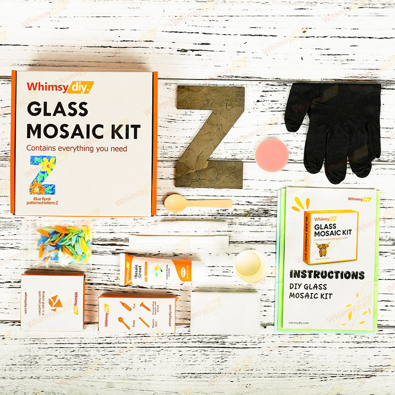 Whimsy DIY Blue Floral Patterned Letters-Z Glass Mosaic Kit Puzzles