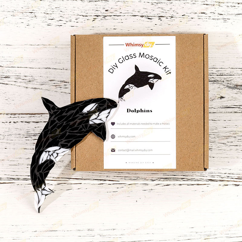 Black Dolphin Glass Mosaic Kit | DIY Arts & Crafts Kit for Adults