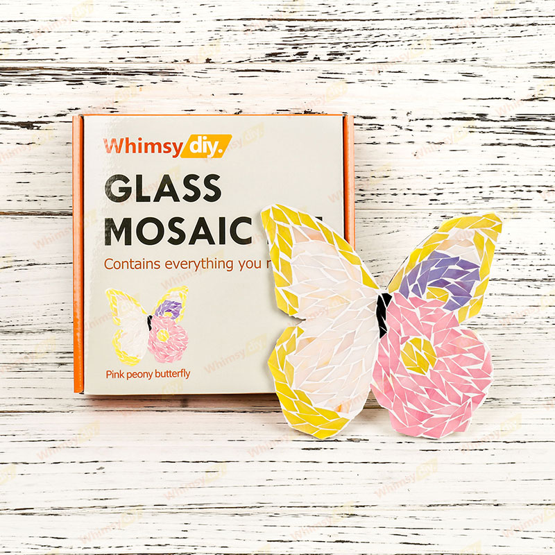 Whimsy DIY Pink Peony Butterfly Glass Mosaic Kit Puzzles