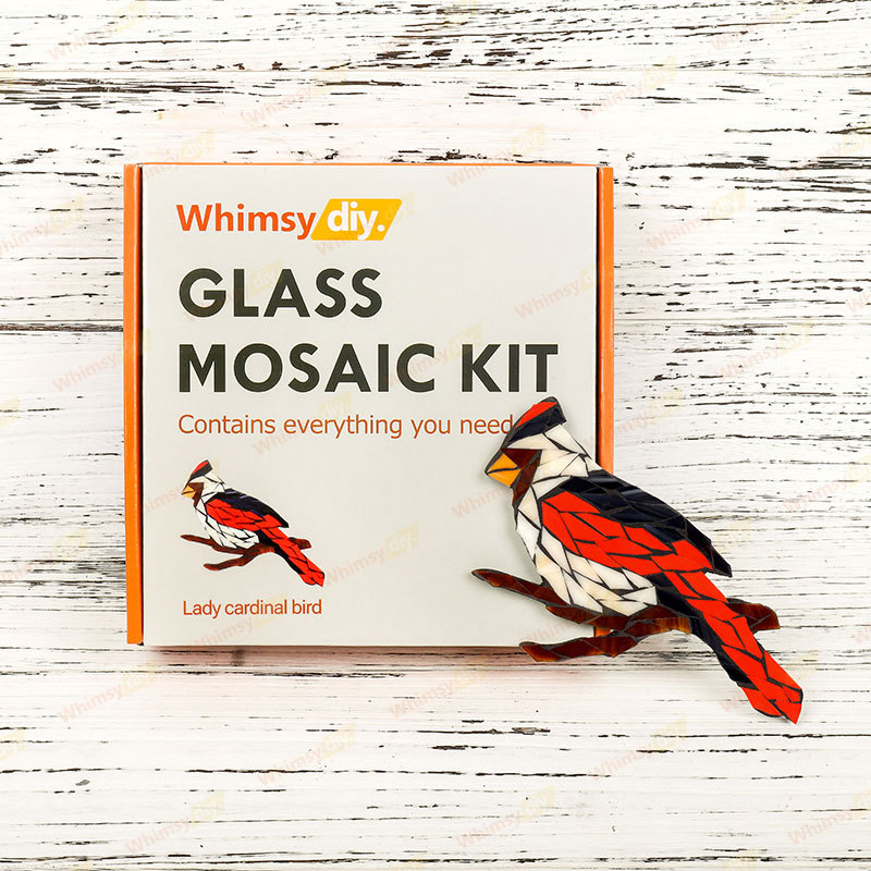 Whimsy DIY Lady Cardinal Bird Glass Mosaic Kit Puzzles