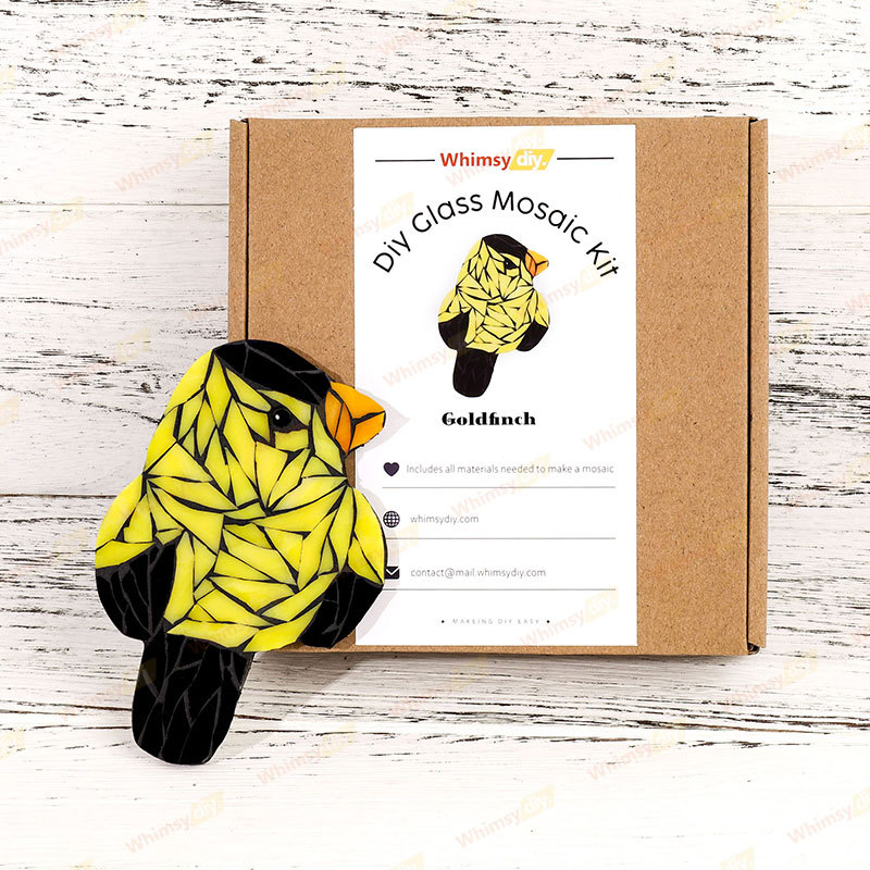 Front Facing Goldfinch Glass Mosaic Kit | DIY Arts & Crafts Kit for Adults