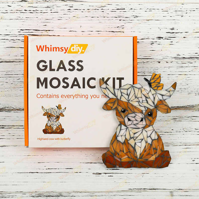 Whimsy DIY Highland Cow With Butterfly Glass Mosaic Kit Puzzles