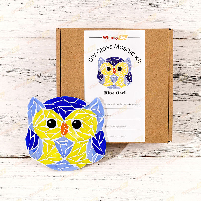 Owl Glass Mosaic Kit | DIY Arts & Crafts Kit for Adults | Blue