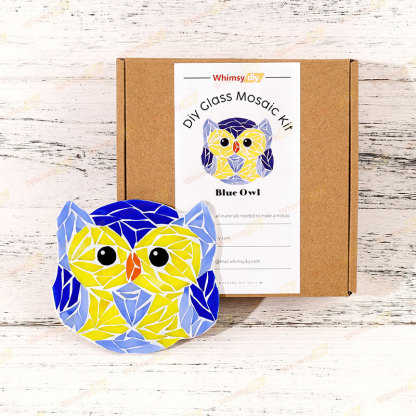 Owl Glass Mosaic Kit | DIY Arts & Crafts Kit for Adults | Blue