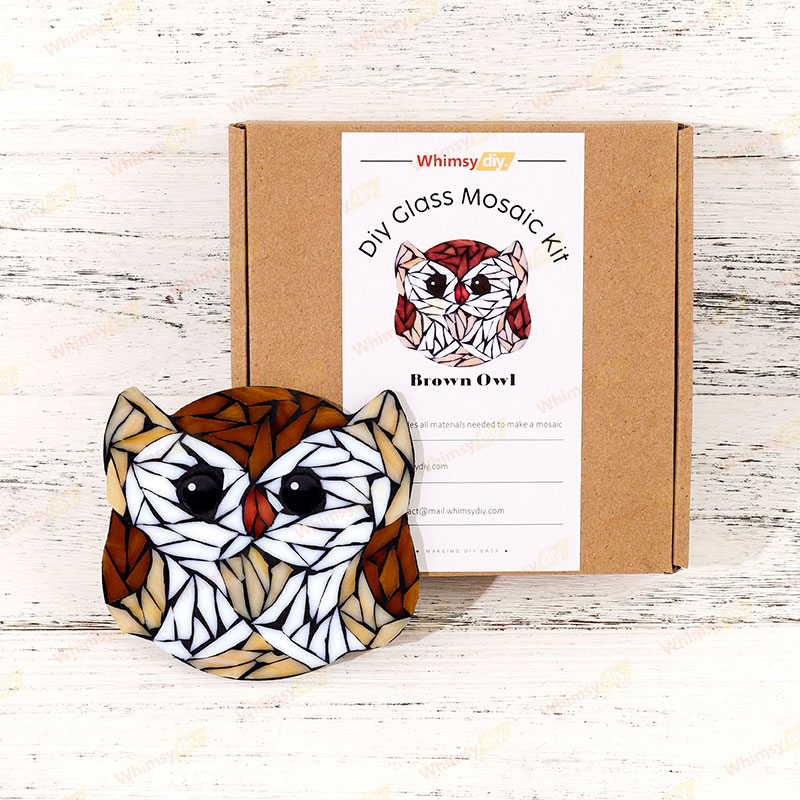 Owl Glass Mosaic Kit | DIY Arts & Crafts Kit for Adults | Brown