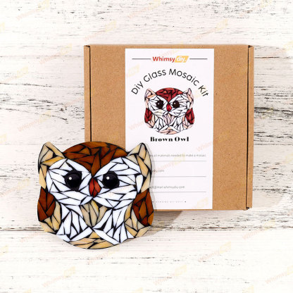 Owl Glass Mosaic Kit | DIY Arts & Crafts Kit for Adults | Brown