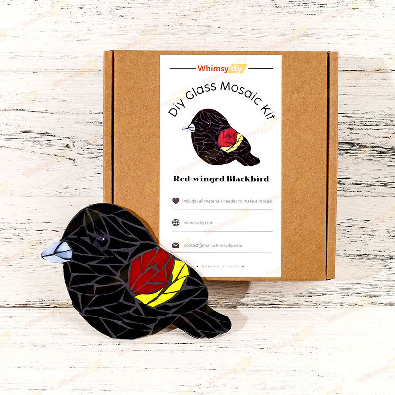 Red-winged Blackbird Glass Mosaic Kit | DIY Arts & Crafts Kit for Adults