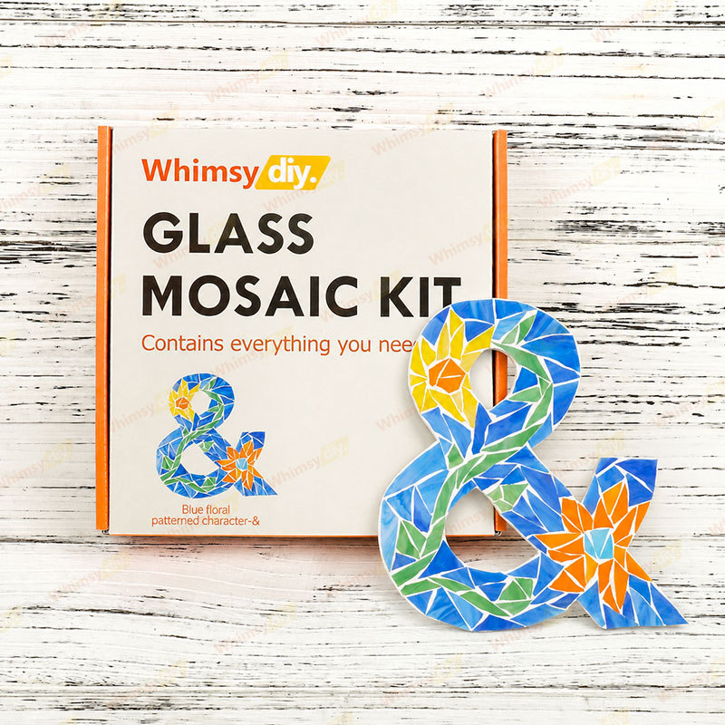 Whimsy DIY Blue Floral Patterned Letters-& Glass Mosaic Kit Puzzles