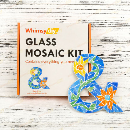 Whimsy DIY Blue Floral Patterned Letters-& Glass Mosaic Kit Puzzles