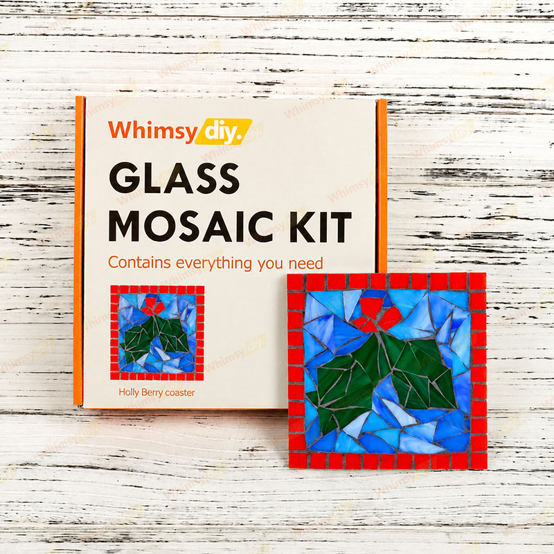 Whimsy DIY Holly Berry Coaster Glass Mosaic Kit Puzzles
