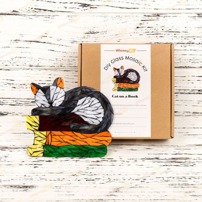 Cat Lying on Book Glass Mosaic Kit