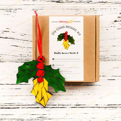 Holly Berry Christmas Ornaments Glass Mosaic Kit- Style 2