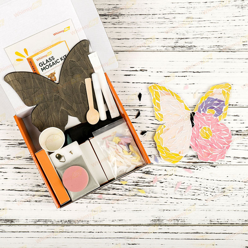 Whimsy DIY Pink Peony Butterfly Glass Mosaic Kit Puzzles