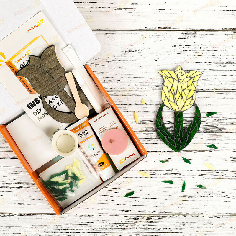 Whimsy DIY Yellow Tulip Flower Glass Mosaic Kit Puzzles