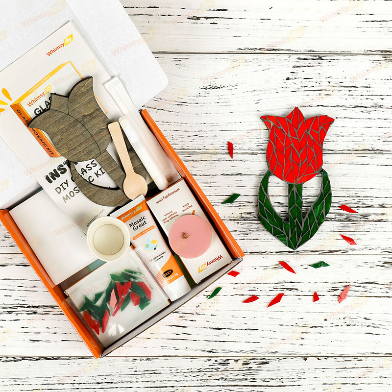 Whimsy DIY Red Tulip Flower Glass Mosaic Kit Puzzles