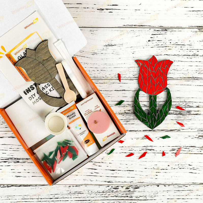 Whimsy DIY Red Tulip Flower Glass Mosaic Kit Puzzles